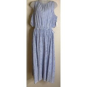 Beachlunchlounge Women Large Leon Cutout Dress Blue White Striped Sleeveless NEW